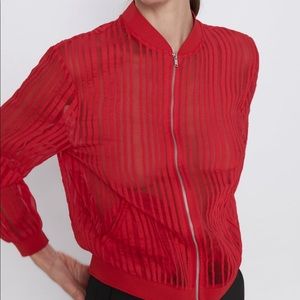 Zara Red Striped Organza Bomber Jacket